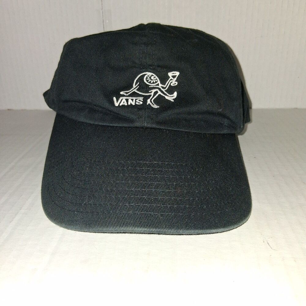 Vans Hat Cap Strap Back Adjustable Black Distressed Skate Casual Streetwear Mens